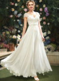 Chloe V-neck A-Line Sequins Beading Floor-Length Wedding With Lace Dress Wedding Dresses