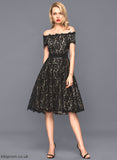 Cocktail Dresses A-Line Charmeuse Lace Knee-Length Cocktail Off-the-Shoulder Dress Rayne