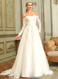 Sweep With Wedding Dresses Wedding Lace Maisie Lace Off-the-Shoulder Ball-Gown/Princess Dress Tulle Train