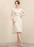 Mother V-neck Chiffon Mother of the Bride Dresses Dress Bride Knee-Length the With Sheath/Column Lace Brenda of Bow(s)