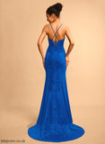 Neckline Sweep With Square Lace Sequins Prom Dresses Jersey Jacey Sheath/Column Train