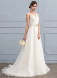 V-neck Wedding Miracle A-Line Beading Organza Lace Dress Bow(s) Train Sweep With Wedding Dresses