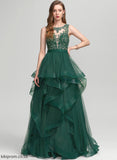 Nadia Floor-Length Tulle With Ball-Gown/Princess Prom Dresses Ruffle Neck Lace Scoop