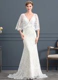 Train Trumpet/Mermaid Wedding Beading V-neck Kirsten Sweep Dress Sequins Lace With Wedding Dresses