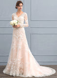 Wedding Jayla Trumpet/Mermaid Train V-neck Lace Court Tulle Wedding Dresses Dress