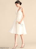 A-Line Lace Knee-Length Chiffon Wedding Pancy With Wedding Dresses V-neck Ruffle Dress