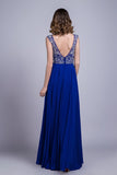 Hot Selling Prom Dresses Dark Royal Blue A-Line Scoop Floor-Length Chiffon