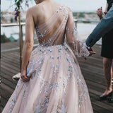Long Sleeve One Shoulder Sparkly Prom Dress Long Evening Dress, Long Prom Dresses STB15245
