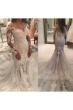 Long Sleeve Sparkly Mermaid V Neck Beads Wedding Dresses With