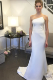 Simple Strapless Mermaid Wedding Dresses Elegant Ivory Sweep Train Wedding STBPNRE33JG