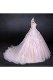 Ball Gown Strapless Sweetheart Wedding Dresses With Lace Applique, Tulle Prom