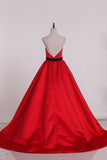 Satin A Line Prom Dresses Halter With Beads