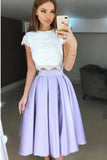Two Piece Tea-Length Lavender Prom Homecoming Dress With Lace