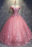 Off The Shoulder Long Ball Gown Lace Princess Prom Dresses Quinceanera