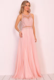 Chiffon Halter Open Back Prom Dresses With Beads And Embroidery A