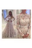 Soft Lace Prom Dresses A-Line Long Sleeves