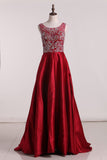 New Arrival A Line Scoop Prom Dresses Two Pieces Satin With