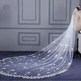 3M Tulle Ivory Wedding Veils with Appliques, Fashion Hand Made Flowers Wedding Veils STB15544