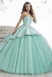 Scoop Ball Gown Quinceanera Dresses Tulle & Satin With Beads