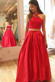 Prom Dresses Straps Two-Piece Satin & Lace With Beads