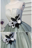 Luxury Waist Flowers See Through Backside Lolita Dress, Short Tulle Homecoming Dresses STB14980