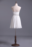Graduation Dress Beaded Sweetheart Neckline And Waistline Pleated Bodice Chiffon White Short/Mini