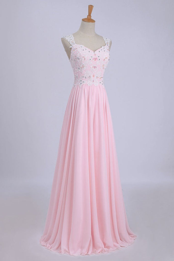 V-Neck A-Line/Princess Prom Dress Tulle&Chiffon With Beads And