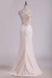 2024 Straps Prom Dresses Mermaid Lace With Beading Sweep Train Open Back