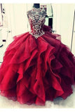 Organza Quinceanera Dresses Ball Gown High Neck Beaded