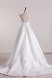 A Line Scoop Satin With Applique Wedding Dresses Open Back
