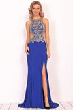 Sexy Open Back Scoop Mermaid Prom Dresses Spandex With Beads