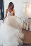 Tulle Wedding Dresses Spaghetti Straps A Line With Beaded