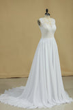 Open Back Scoop Wedding Dresses 30D Chiffon With Applique A