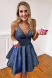 Sparkle Fitted And Flare Blue Homecoming Dress V