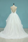 New Arrival Straps Open Back Wedding Dresses A Line Organza With