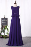 A Line Scoop Prom Dresses Chiffon With Beading Floor