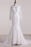Wedding Dresses Scoop Long Sleeves Open Back Lace With