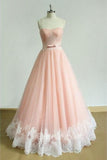 New Arrival Prom Dresses Lace Up Back A-Line Sweetheart With Belt And Ruffles