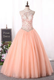 Quinceanera Dresses Ball Gown High Neck Tulle With Applique