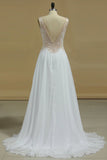 A Line V Neck With Beads And Slit Chiffon Open Back Prom