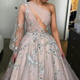 Long Sleeve One Shoulder Sparkly Prom Dress Long Evening Dress, Long Prom Dresses STB15245