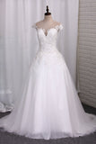 A Line Wedding Dresses Scoop Tulle With Applique Court