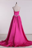 Sweetheart Prom Dresses Satin With Ruffles Beads