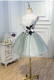 Luxury Waist Flowers See Through Backside Lolita Dress, Short Tulle Homecoming Dresses STB14980