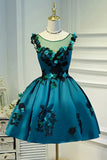 A Line Flower Appliques Round Neck Homecoming Dresses