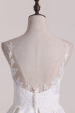 A Line Scoop Satin With Applique Wedding Dresses Open Back