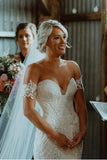 Charming Ivory V Neck Mermaid Strapless Lace Appliques Wedding Dresses, Bridal Dresses STB15506
