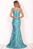 Mermaid Cap Sleeves Tulle Prom Dresses With Beads&Sequins Sweep