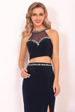 2024 Two-Piece Scoop Spandex Prom Dresses Mermaid With Beading