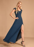 Neckline Lace Fabric SplitFront Floor-Length Embellishment V-neck Length Silhouette A-Line Makenna Floor Length Bridesmaid Dresses